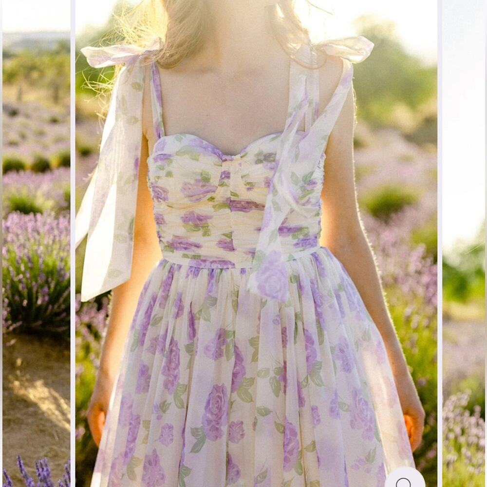 morning lavender debra purple & white floral sweetheart bow detil maxi dress - Picture 14 of 16